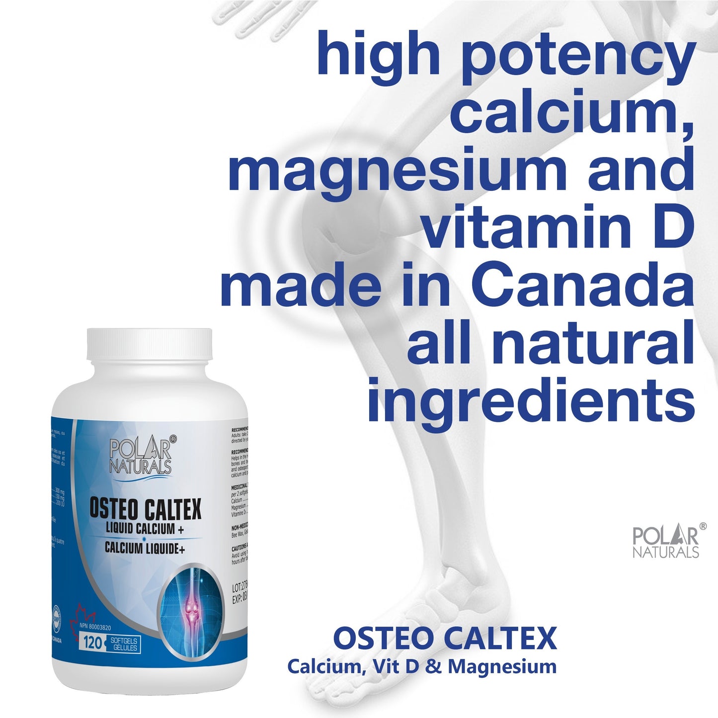 Polar Naturals Osteo Caltex Liquid Calcium+ - 120 Capsules 