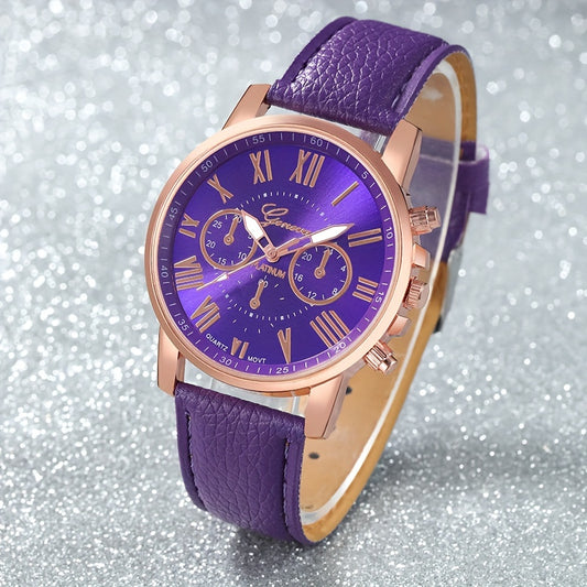 Fashion Ladies Quartz Wristwatch with PU Leather Strap and Rose Gold Case 