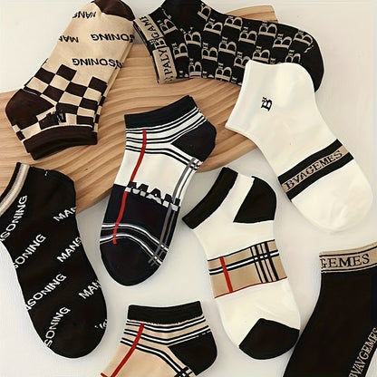 Lot de 10 Chaussettes de Cheville pour Hommes - Respirantes, Anti-Odeur, Mélange de Polyester avec Design de Lettres Tendance