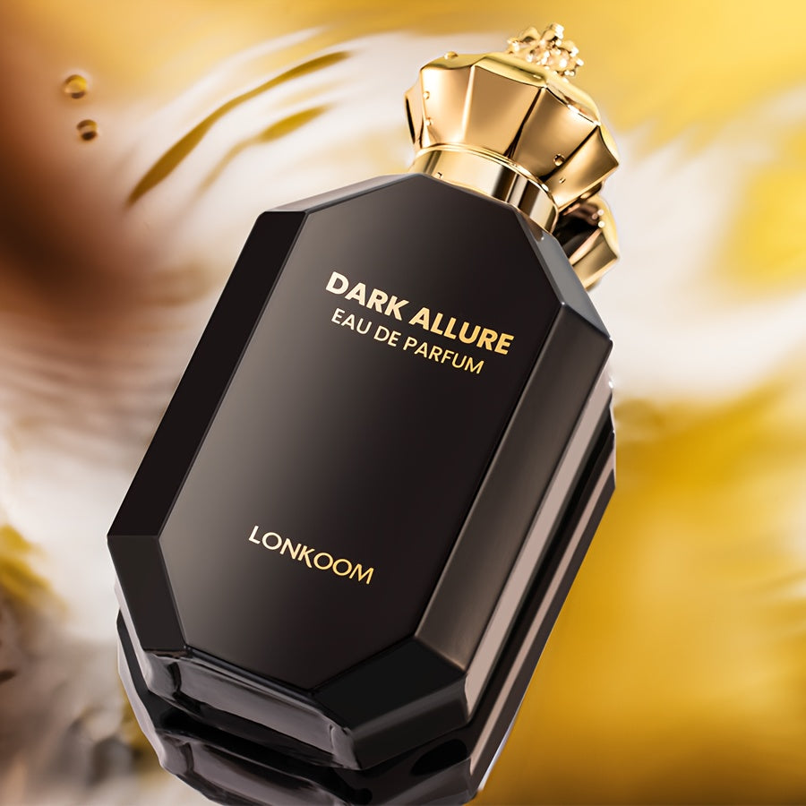 Eau de Parfum LONKOOM Dark Allure 3.36oz - Cadeau Parfait pour Hommes pour la Fête des Pères, Concentration de 15%, Parfum Longue Durée avec Notes de Cuir Synthétique, Cannelle, Tabac, Rhum, Vanille, Sans BPA, Idéal pour le Quotidien & Occasions Spéciales