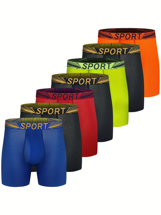 7pcs Boxers Longues pour Hommes avec Thème des Sept Jours de la Semaine, Sous-vêtements de Sport Athlétiques, Respirants en Maille Confortables, Séchage Rapide et Extensibles, Sous-vêtements pour Hommes