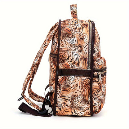 Sac à dos étudiant en nylon avec impression léopard, sac d'école léger avec compartiment ordinateur portable, sac à dos multifonctionnel lavable à la main avec fermeture éclair pour adolescents et adultes de plus de 15 ans - Style personnalisé