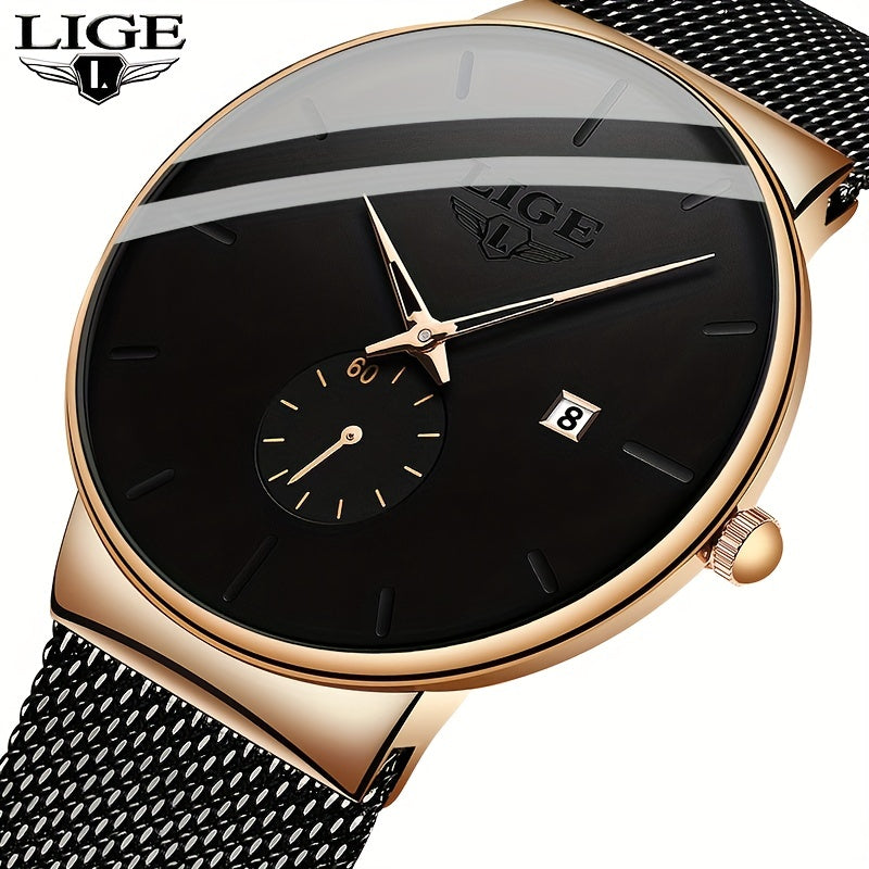 1pc LIGE Montre de Mode, Montre à Quartz De Luxe En Acier Imperméable, Montre De Sport, Cadeau Idéal Pour Homme