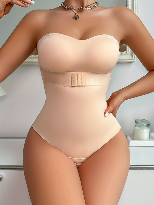 Solid Seamless Front Closure Strapless Bodysuit, Slimming Body Shaper, Women's Underwear &amp; Shapewear 