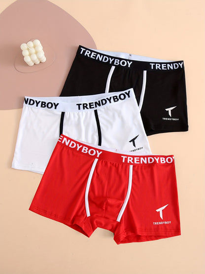 Boxer confortable en coton pour hommes, couleur unie, slip de sport respirant avec lettres imprimées, sous-vêtements respirants, 3 pièces