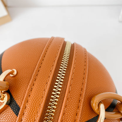 Sac rond basketball motif mini lettre, porte-monnaie bandoulière rond à chaîne fantaisie, sac à fermeture éclair