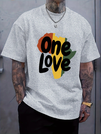 Un t-shirt à manches courtes pour homme avec un imprimé "One Love Letter", un haut décontracté et confortable à col rond élastique pour les activités de plein air pour hommes.