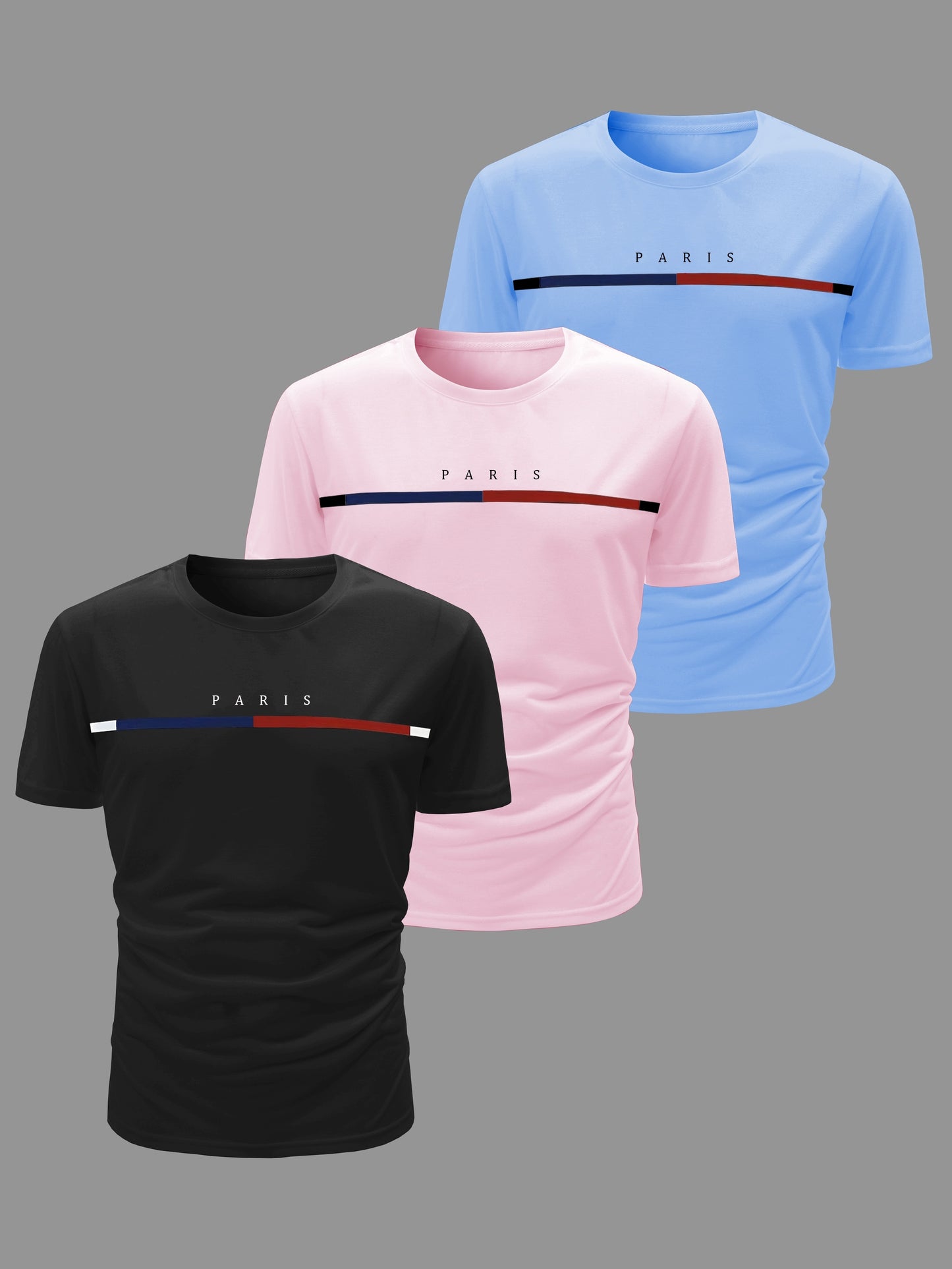 Product title: Lot of 3 Men's Short Sleeve Casual T-Shirts - Breathable and Lightweight for Summer Sports and Leisure