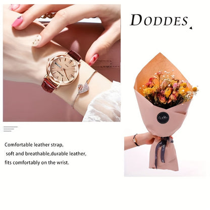 POEDAGAR Women Watch Luxury Quartz Watch with Rhinestone Vintage Fashion Analog Calendar PU Leather Strap 