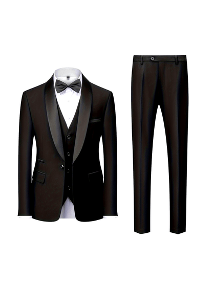 Ensemble de costume 3 pièces pour homme, blazer à revers châle et un bouton, gilet de smoking simple boutonnage et pantalon slim, ensemble élégant et classique pour mariage, banquet et occasions formelles.