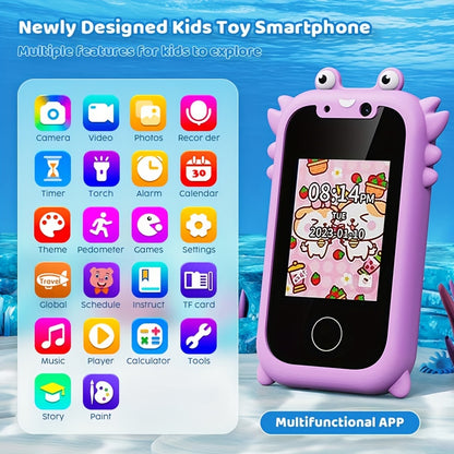 Jouet Éducatif Smartphone RIVGOT pour Enfants - Double Caméra, Écran Tactile avec Jeux Éducatifs & Réveil, Lecteur de Musique Rechargeable par USB pour Garçons & Filles de 3 à 9 Ans