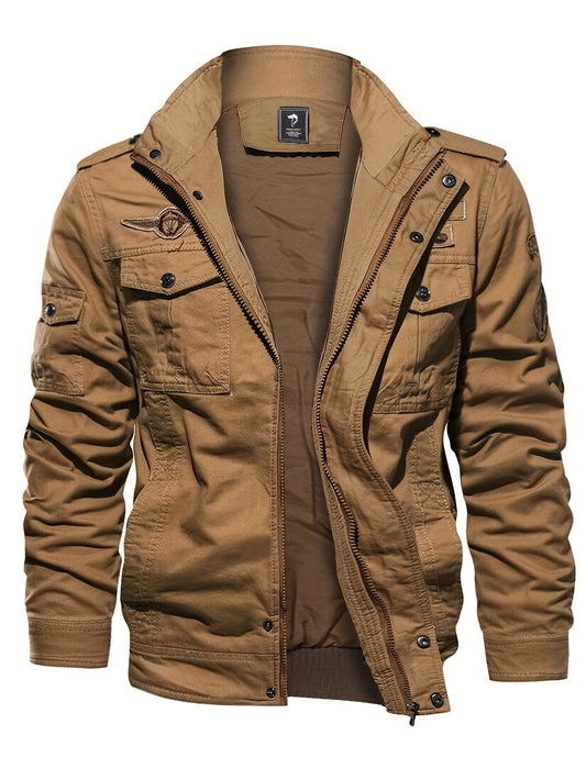 Veste Coupe-Vent en Coton pour Homme - Manteau Décontracté à Poches Multiples, Lavable en Machine, Col Montant