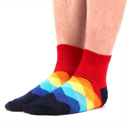 12 paires de chaussettes courtes pour hommes, motif géométrique coloré, en coton (US 10-13)