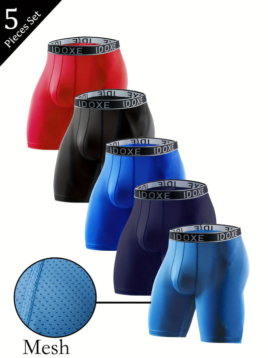 5pcs Nouveaux Boxers Longs pour Hommes de Grande Taille, Caleçons Extensibles à Séchage Rapide Respirants et Confortables, Maillots de Sport, Maillots de Bain pour Piscine de Plage, Sous-Vêtements de Nouveauté pour Hommes