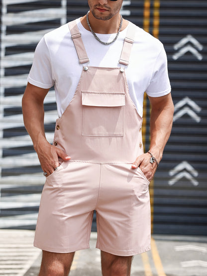 Men's Loose Fit Jumpsuit Without T-shirt With Front Flap Pockets, Ideal For Summer Outdoor Activities. 