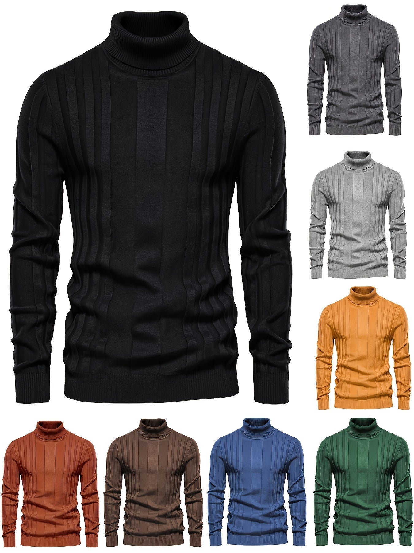 Pull en maille à col roulé, pull décontracté chaud et extensible pour homme pour l'automne et l'hiver