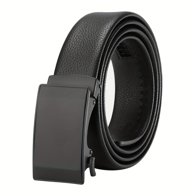 Ceinture pour homme avec boucle automatique en alliage, panneau en PU, style preppy, ceinture décontractée pour homme, cadeau parfait pour père, mari, petit ami.