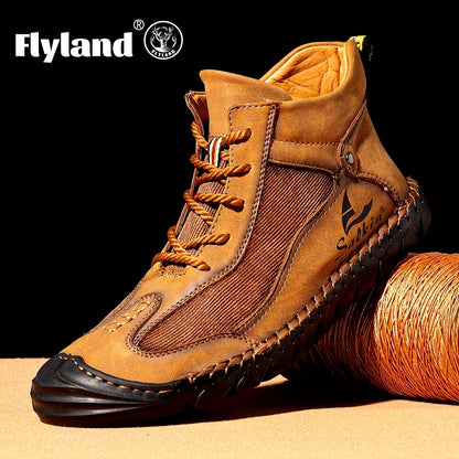 FLYLAND Bottes de cheville rétro décontractées légères et résistantes à l'usure à lacets avec semelle en caoutchouc Yellowstone