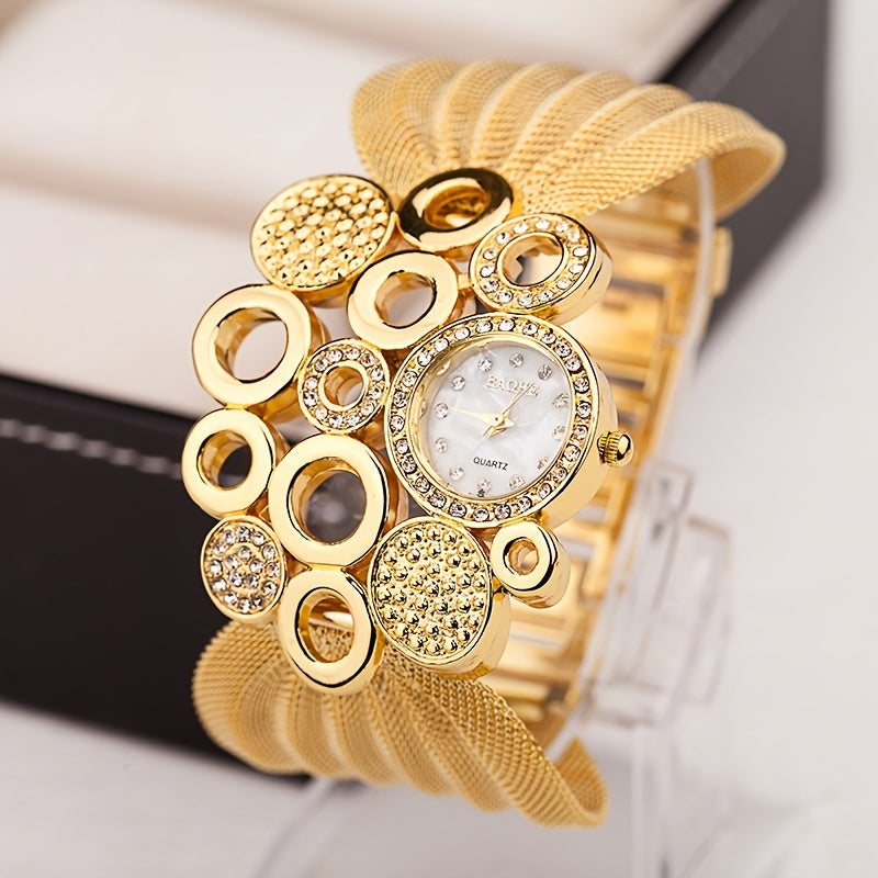 Montre-bracelet à quartz pour femmes, avec bande TR ronde plate accentuée de strass, cadeau de la Saint-Valentin pour femmes