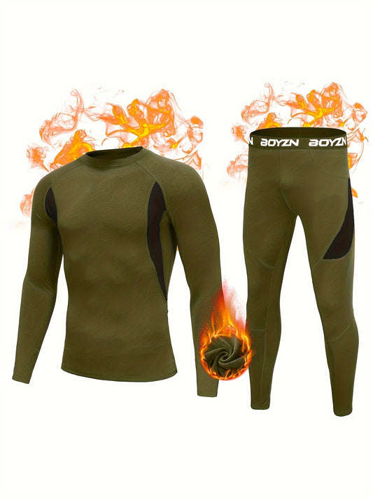 Ensemble de sous-vêtements thermiques pour hommes Boyzn - Microfibre polaire - Caleçons longs - Couche de base d'hiver - Haut et bas - Combinaisons de sport