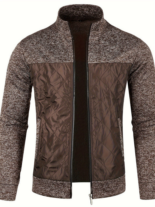 Veste cardigan tricotée pour homme, veste d'automne et d'hiver décontractée à col montant et fermeture éclair intégrale, veste ajustée à manches longues