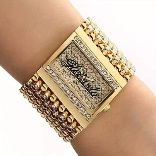 Montre pour femme de luxe strass Rectangle pointeur montre à Quartz WR Hiphop mode analogique bracelet manchette montre-bracelet