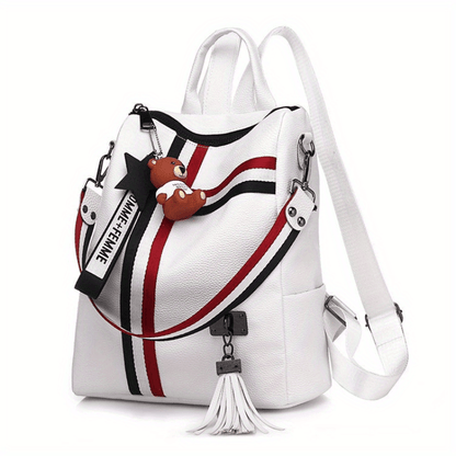 Sac À Dos Coloré Avec Décoration De Ceinture, Sac À Bandoulière Bidirectionnel À La Mode, Cartable De Voyage En Cuir PU Avec Pendentif Ours