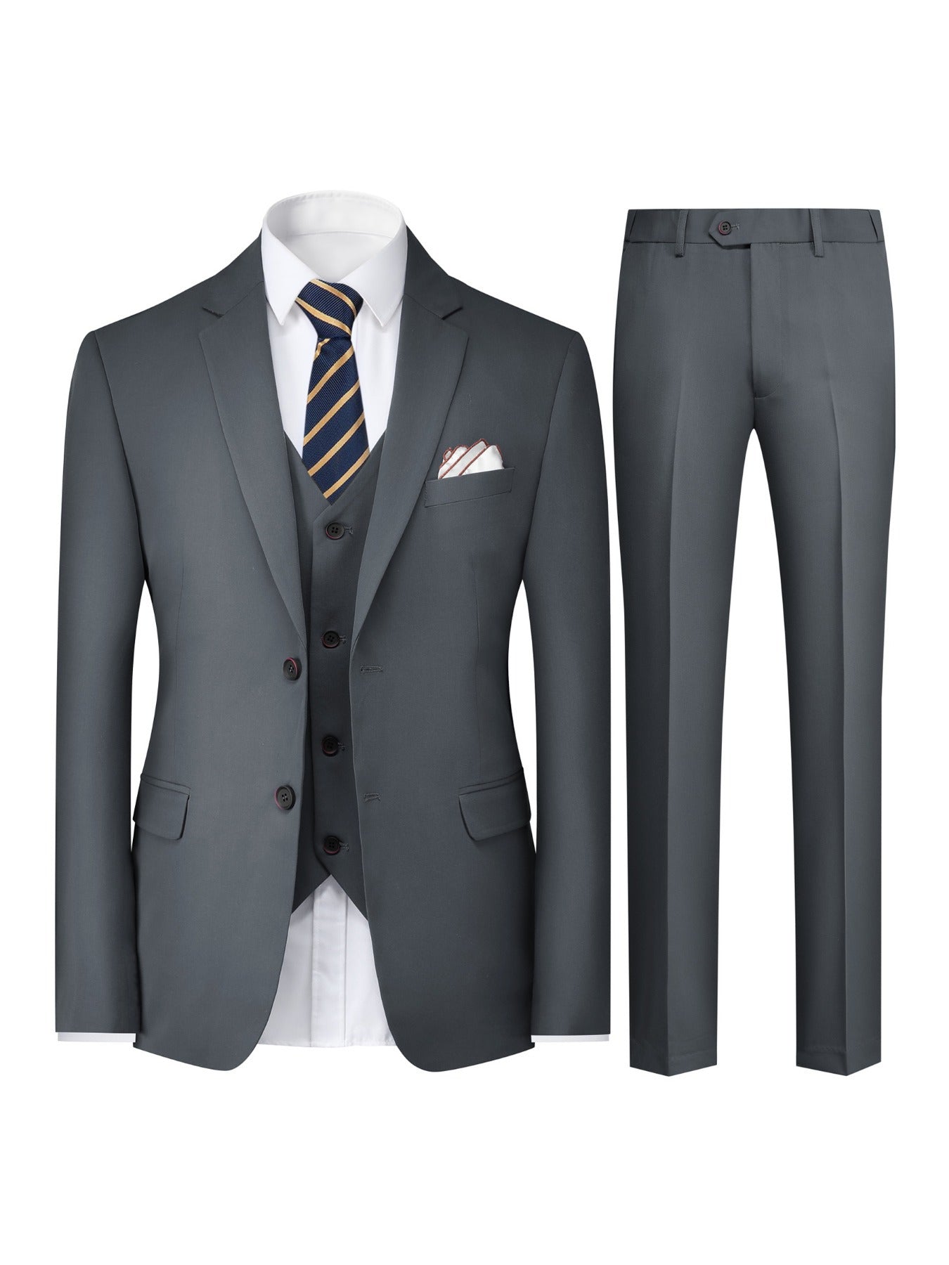 Ensemble 3 pièces pour homme, costume uni avec veste, gilet et pantalon, style décontracté pour mariage ou banquet