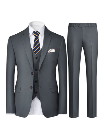 Ensemble 3 pièces pour homme, costume uni avec veste, gilet et pantalon, style décontracté pour mariage ou banquet