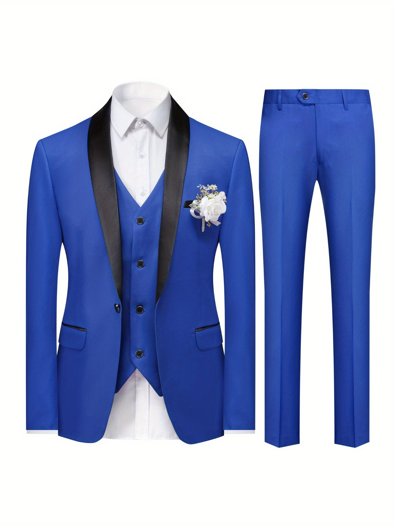 Costume 3 pièces pour homme - Blazer simple boutonnage, gilet et pantalon | Coupe ajustée Business Casual | Tenue de marié pour mariage