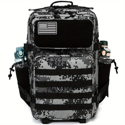 Sac à dos pour homme, sac à dos Molle 11.89 gallons, grand sac de survie de 3 jours, sac à dos de sport avec porte-bouteille, camouflage noir