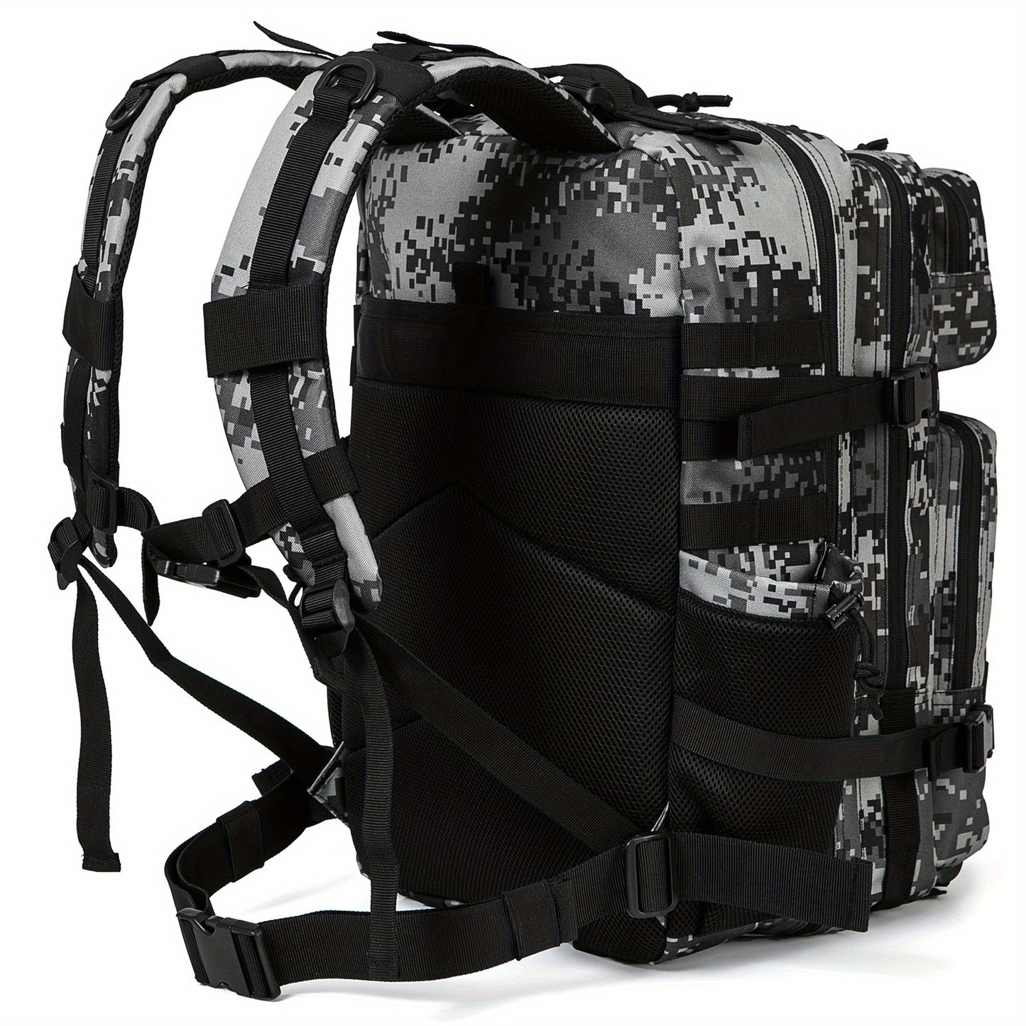 Sac à dos pour homme, sac à dos Molle 11.89 gallons, grand sac de survie de 3 jours, sac à dos de sport avec porte-bouteille, camouflage noir