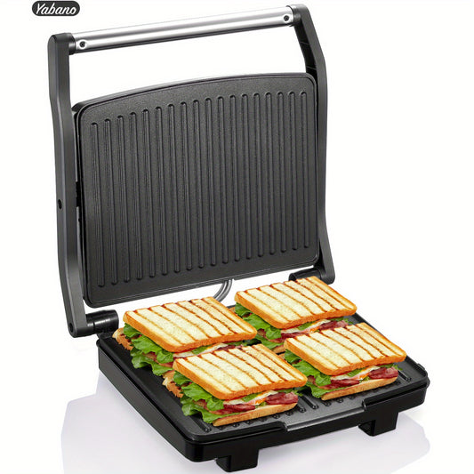 Yabano Panini Press: Electric, Non-Stick Plate, Removable Drip Tray, Stainless Steel 