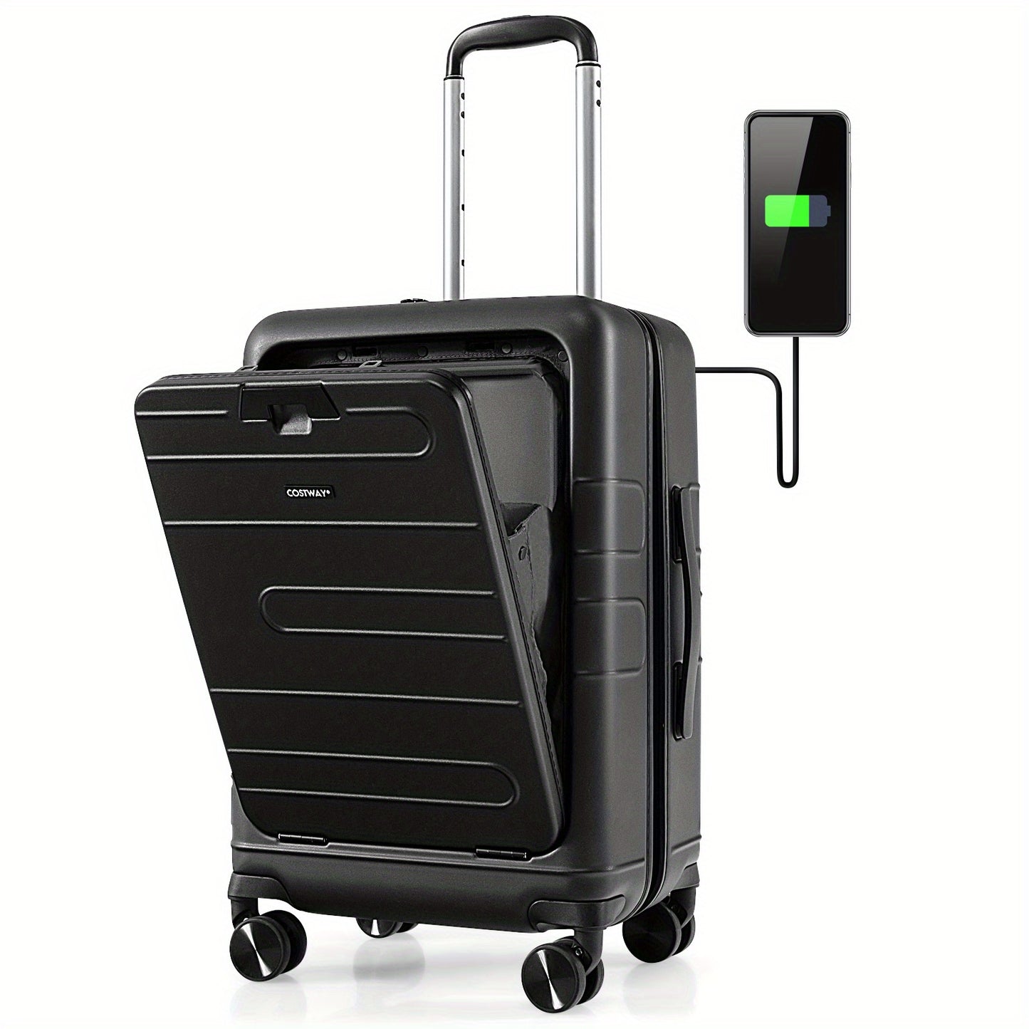 LIFEZEAL 20" Hardside Cabin Suitcase with TSA Lock, Front Pocket and USB Port 