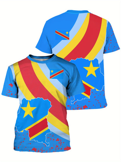 T-shirt à col rond à manches courtes pour homme avec imprimé à thème congolais, T-shirt décontracté d'été pour les vêtements quotidiens et les lieux de villégiature