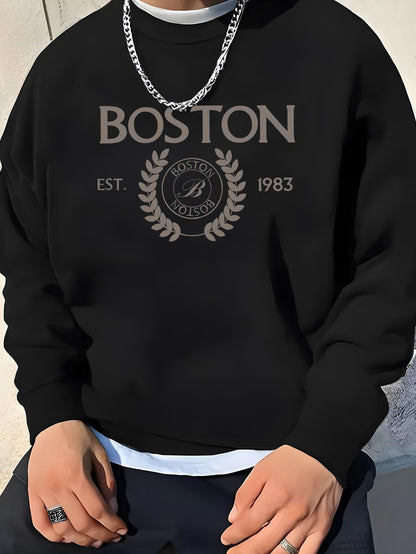 Pullover pour homme BOSTON 1983, sweat-shirt décontracté à manches longues, sweat-shirt confortable, haut tendance pour l'extérieur et le quotidien.