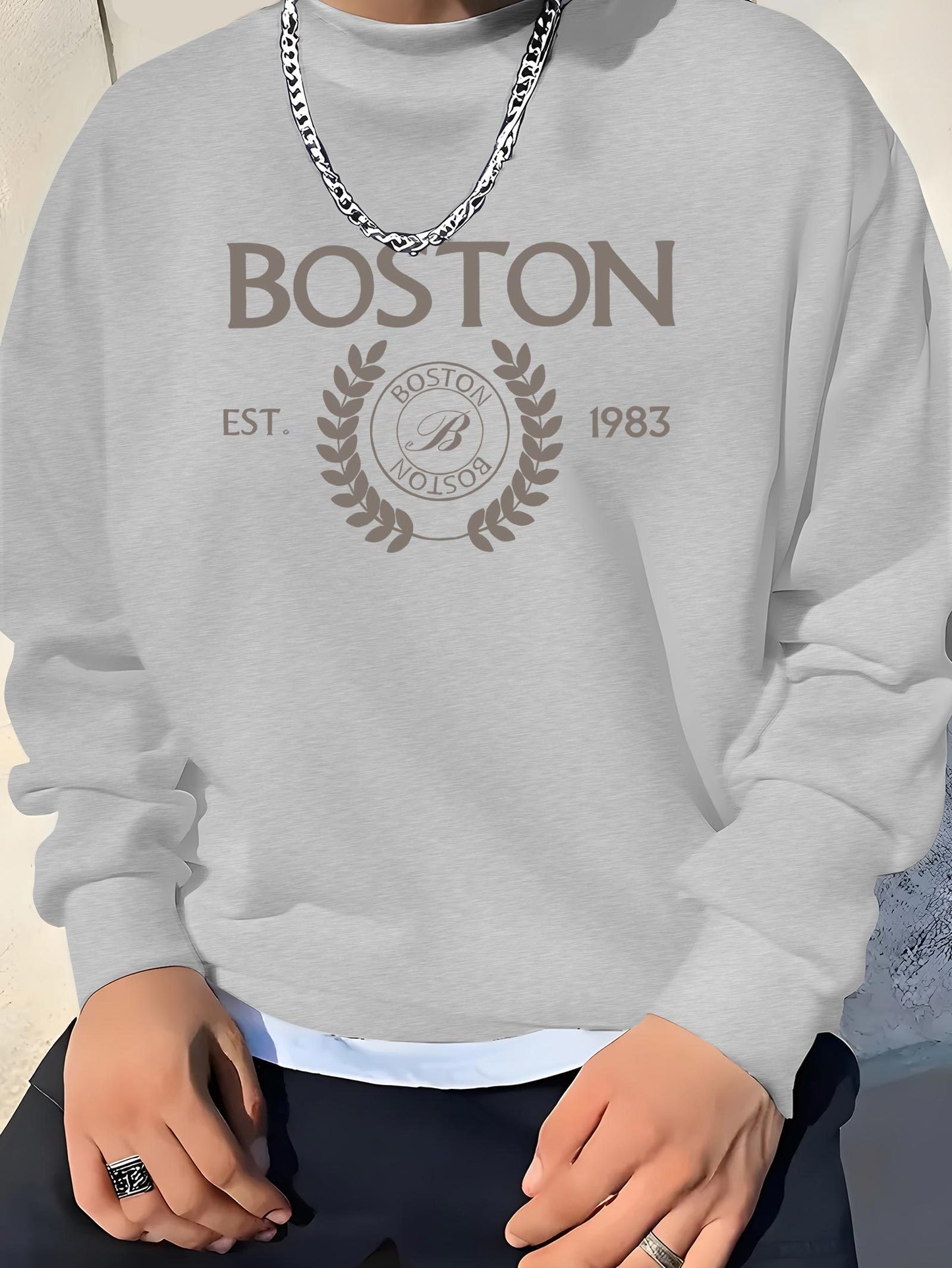 Pullover pour homme BOSTON 1983, sweat-shirt décontracté à manches longues, sweat-shirt confortable, haut tendance pour l'extérieur et le quotidien.