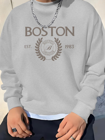 Pullover pour homme BOSTON 1983, sweat-shirt décontracté à manches longues, sweat-shirt confortable, haut tendance pour l'extérieur et le quotidien.