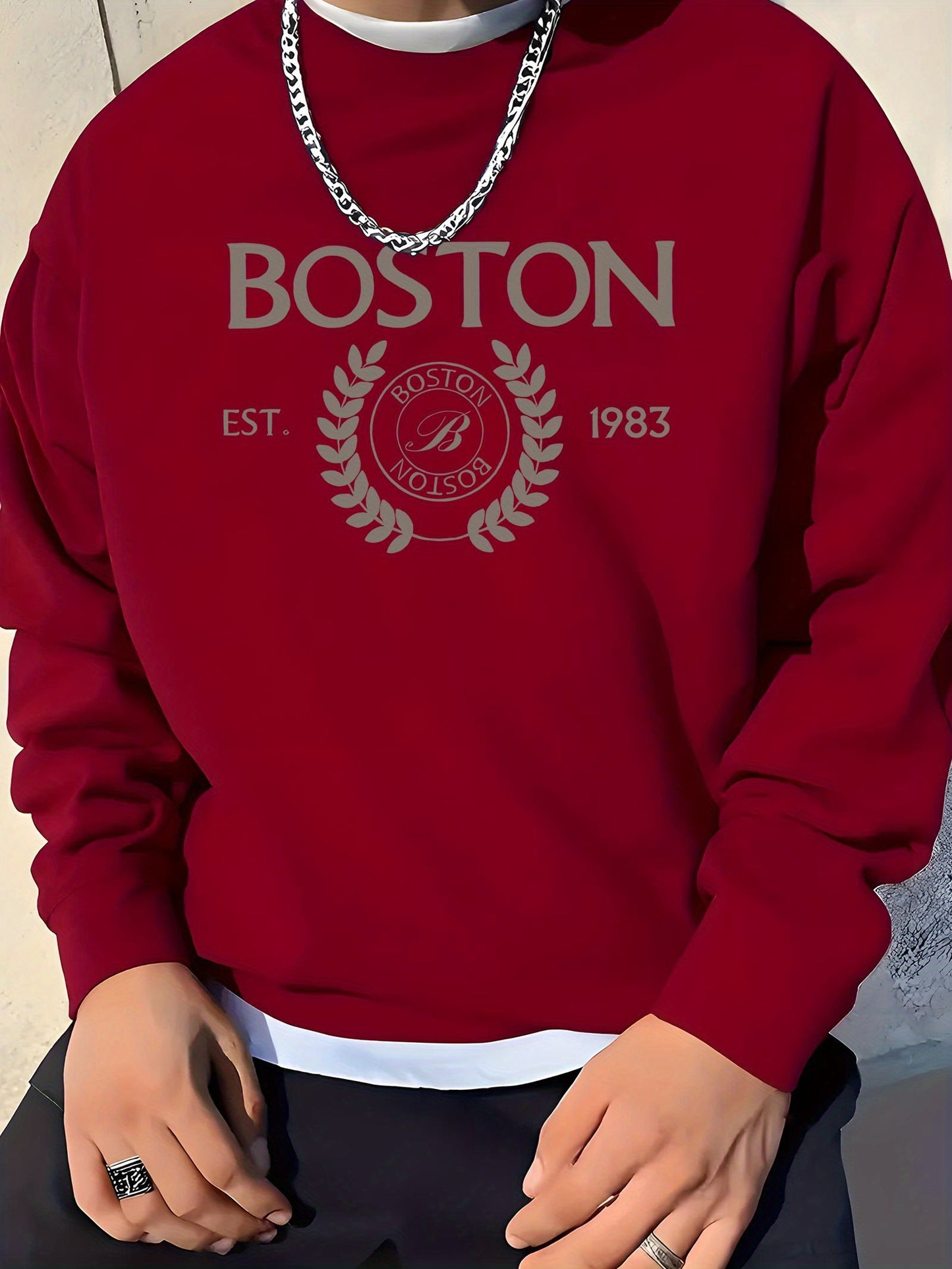 Pullover pour homme BOSTON 1983, sweat-shirt décontracté à manches longues, sweat-shirt confortable, haut tendance pour l'extérieur et le quotidien.