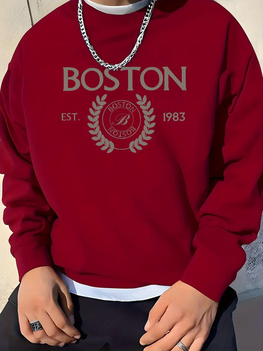 Pullover pour homme BOSTON 1983, sweat-shirt décontracté à manches longues, sweat-shirt confortable, haut tendance pour l'extérieur et le quotidien.