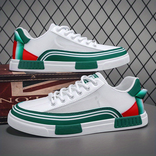 Men's Colorful Striped Skateboard Shoes - Breathable Lace-up Sneakers for Outdoor Walking, Street Strolling and Jogging. 