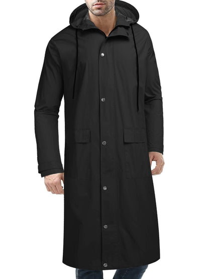 Veste de pluie imperméable et légère pour homme avec capuche - Long manteau de pluie actif