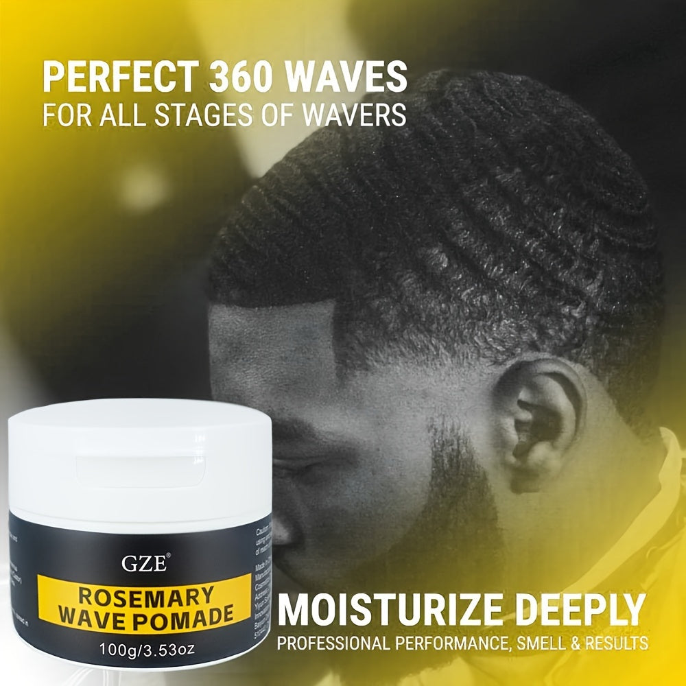 GZE Rosemary Wave Pomade pour 360 Waves - Crème hydratante profonde pour cheveux normaux, formule naturelle au beurre de karité et à la cire d'abeille, brillance et tenue soyeuses, idéale pour les vagues superposées et le wolfing - 100g/3.53oz