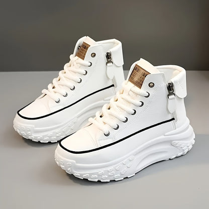 Women's Platform High Top Shoes - Comfortable Casual Sneakers with Lightweight EVA Insole, Durable Rubber Outsole, Zipper Closure, Synthetic Upper, for All Seasons - Taizhou Origin 