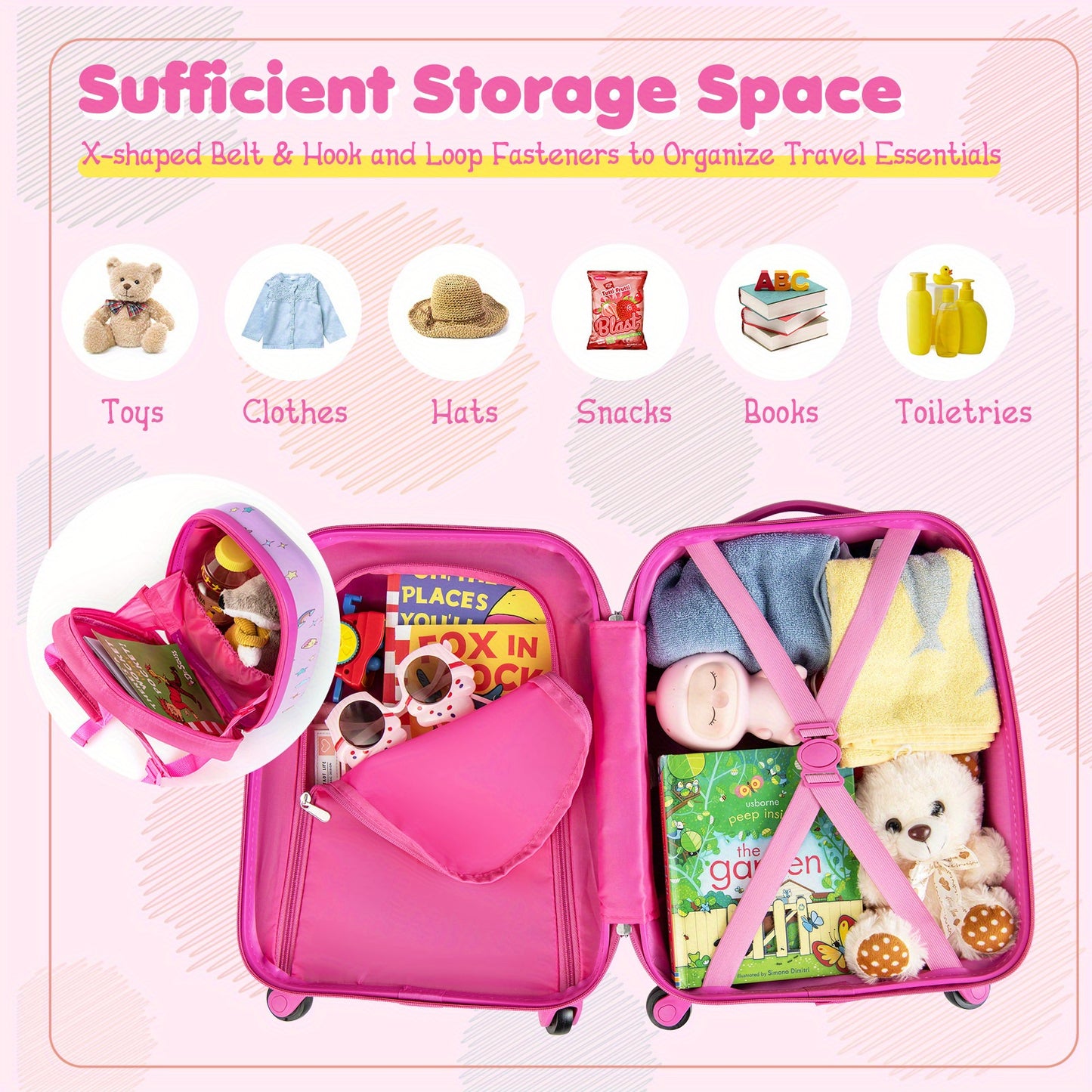 Ensemble de bagages pour enfants Maxmass 2PC avec sac à dos de 12" et valise à roulettes de 16" pour voyager