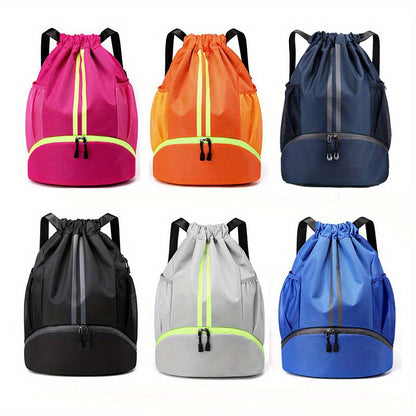 Sac à dos de sport pour femmes avec compartiment de séparation sec et humide, sac à cordon en nylon et polyester doublé avec poche à chaussures, sac à dos de sport multifonctionnel pour l'extérieur