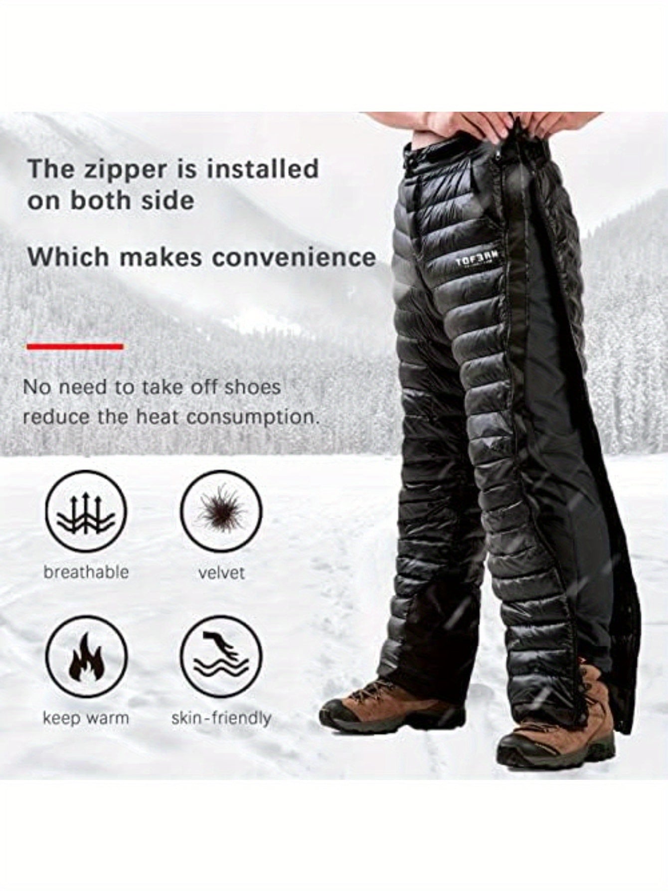 Pantalon en duvet d'oie blanc ultra chaud, imperméable à l'eau, pour le ski, à séchage rapide, pour le camping en plein air