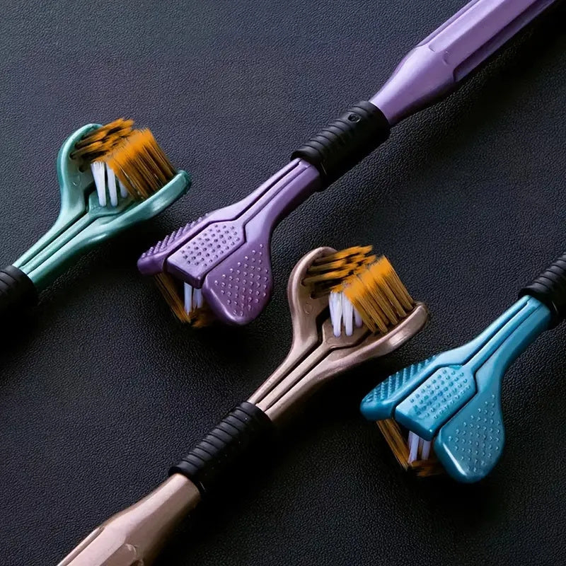 Ensemble de 4 brosses à dents manuelles ergonomiques avec têtes de brosse à 3 côtés, poils Golden Volcano et poignées à prise souple - Convient aux adultes