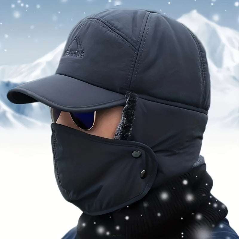 Bonnet de Ski Coupe-Vent avec Masque Facial Détachable & Rabats d'Oreilles pour Activités Extérieures en Hiver - Lavable à la Main