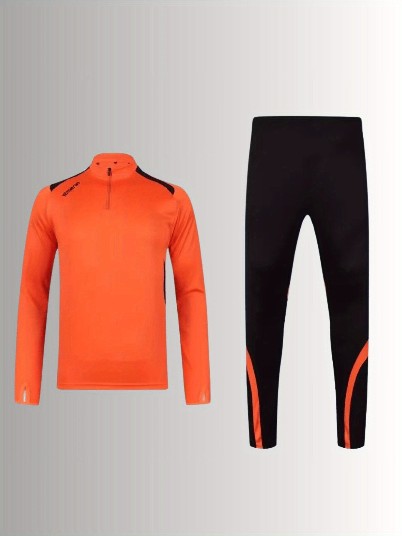 Ensemble athlétique à manches longues pour hommes : séchage rapide, respirant, tenue de course pour le fitness en groupe, entraînement de football - coupe standard, mélange de polyester, motif géométrique, col rond, tissu tricoté extensible